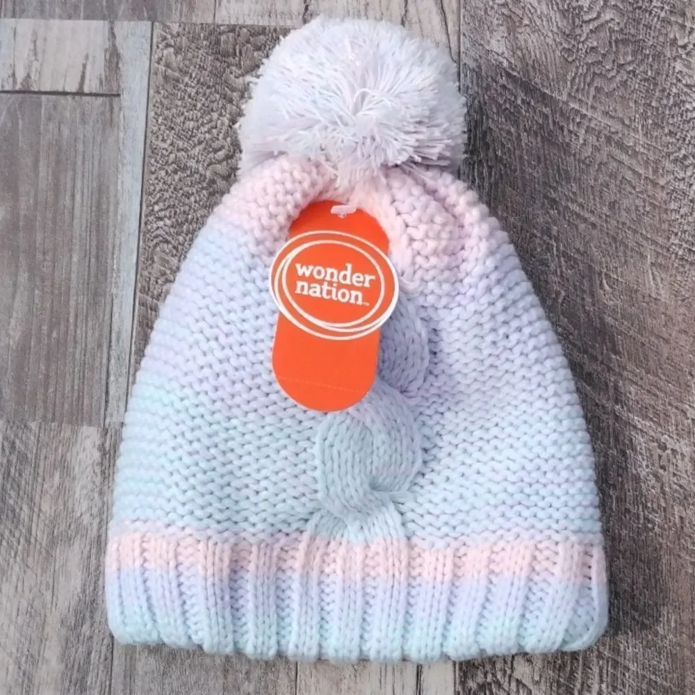 Toddler Girl Warm Winter Hat With Pompom & Gloves Set
